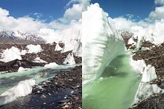 
Small Glacier River Flows Next To Ice Mounds On Baltoro Glacier Between Khoburtse And Goro II
